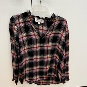 Cloth & Stone Black and Pink Plaid Blouse